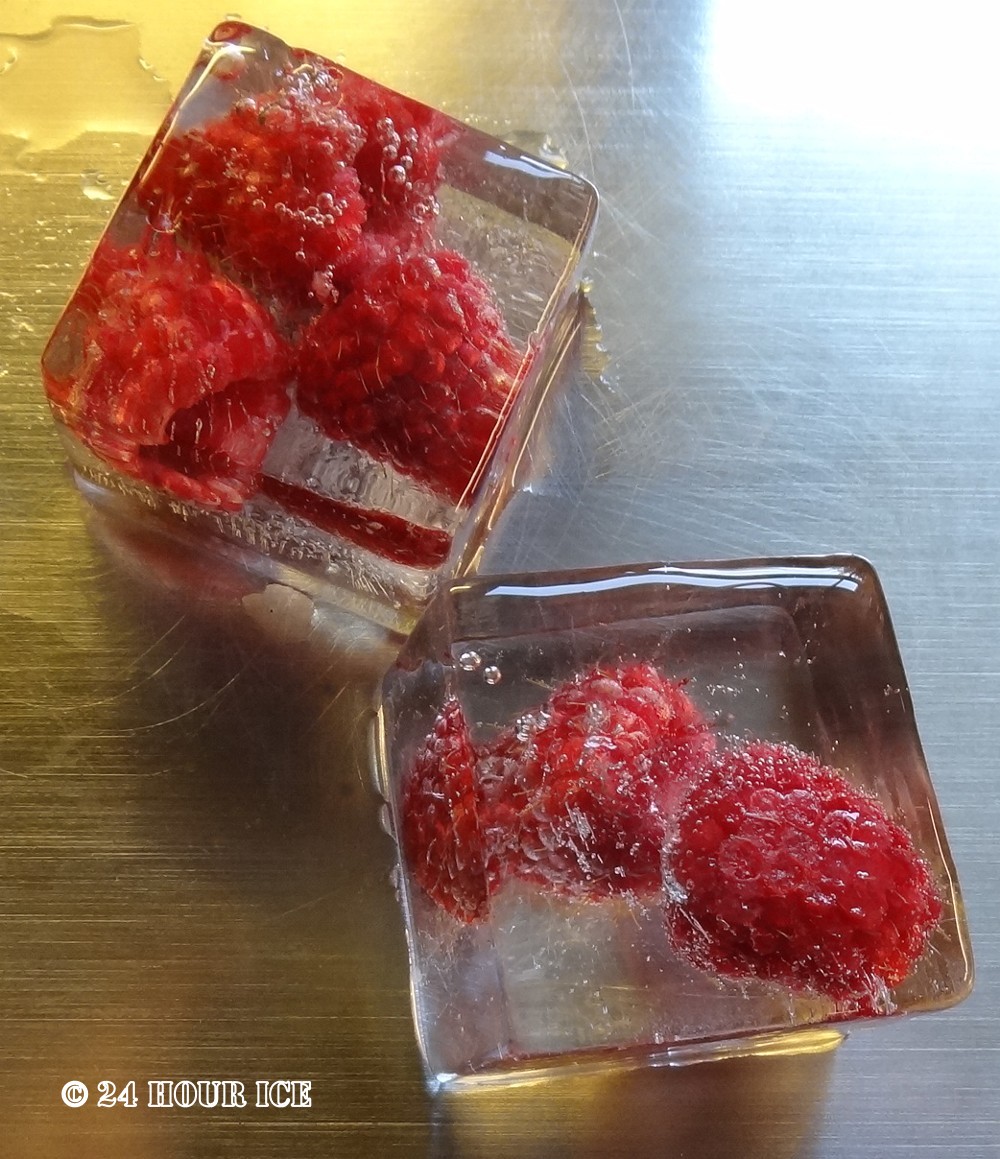 Raspberry ice cubes.
